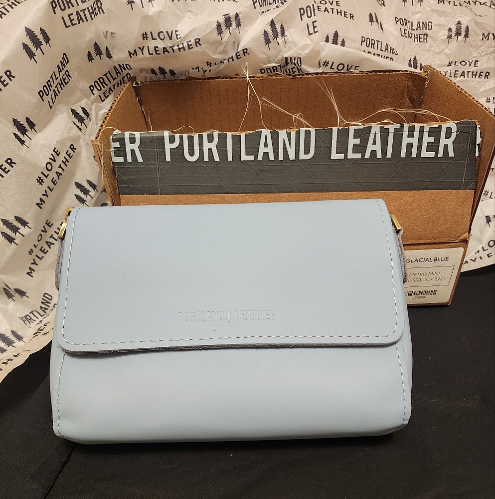 Portland Leather Retired Glacial Blue Color Metro Crossbody Bag